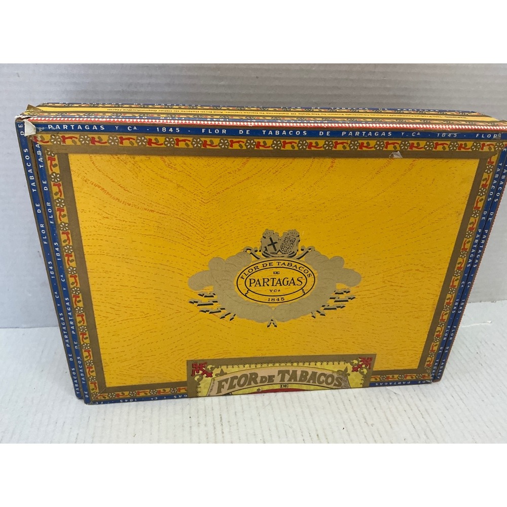 Partagas Vintage Empty Cigar Box No. 2 Yellow Tobacciana Storage Decor 9x7x1.5